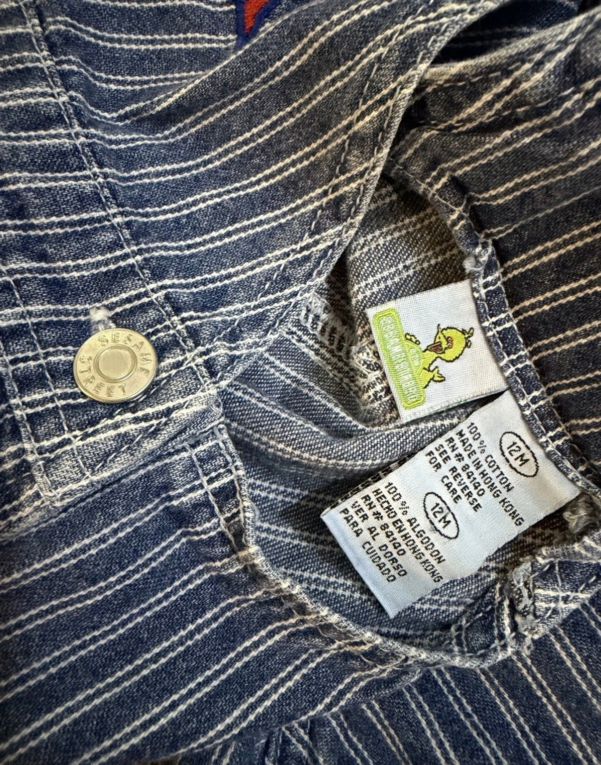 Vintage 90s Y2K Sesame Street Elmo Striped Denim Overalls 12 Months