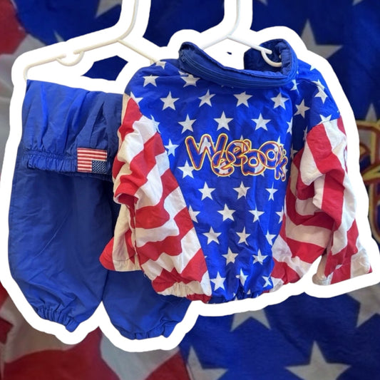 Vintage 90s Y2K WEEBOK By REEBOK Track Suit 3T Patriotic USA America Flag