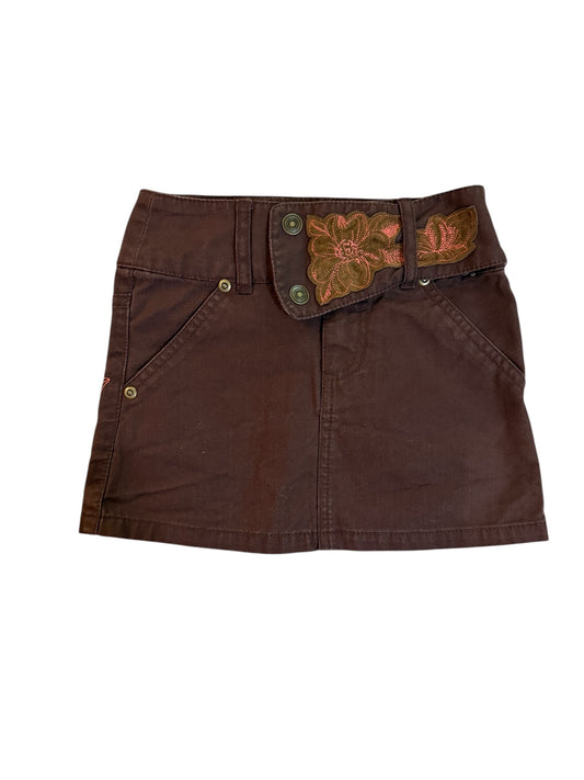 Y2K Vintage Mary Kate and Ashley Brown Utility Mini Skirt w/ Floral Embroidery Girls 4