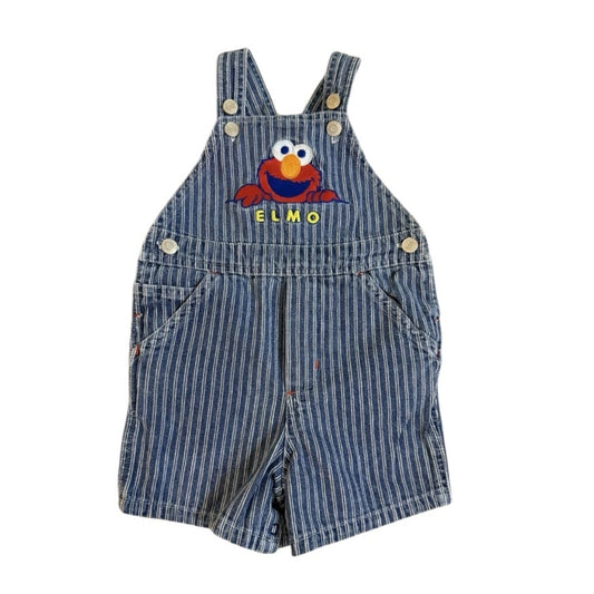 Vintage 90s Y2K Sesame Street Elmo Striped Denim Overalls 12 Months