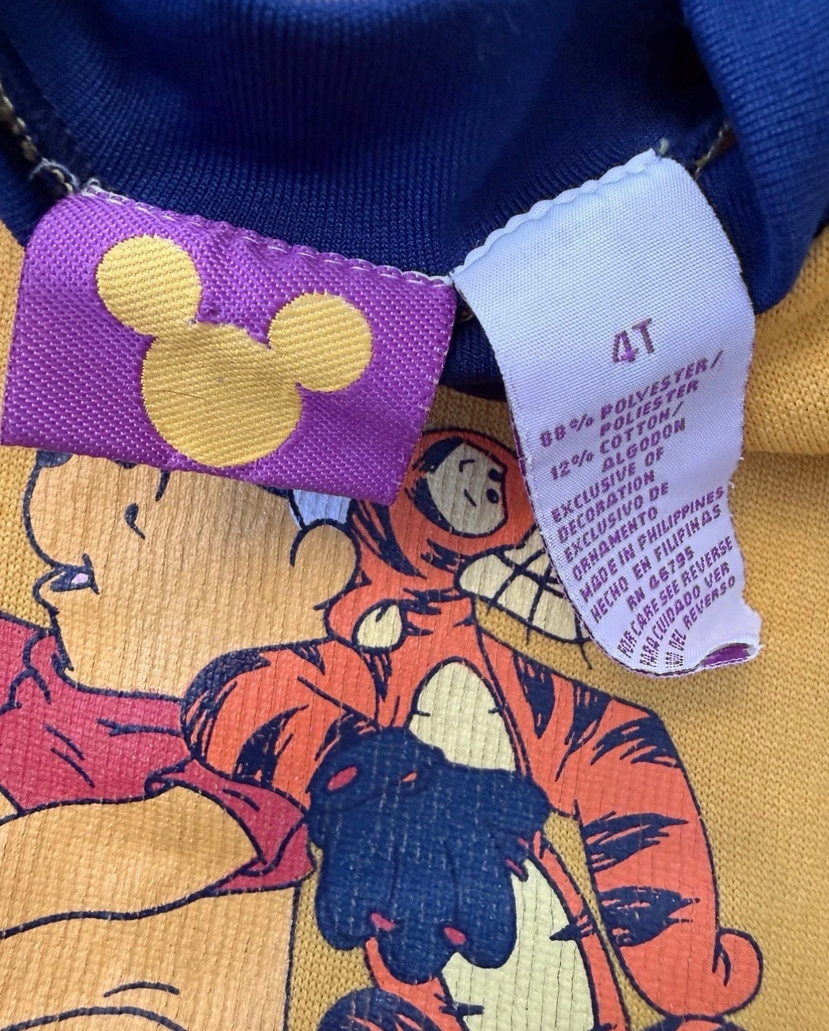 VTG Disney Pooh Sweatshirt Youth Size 4T Yellow Navy Tigger Baseball