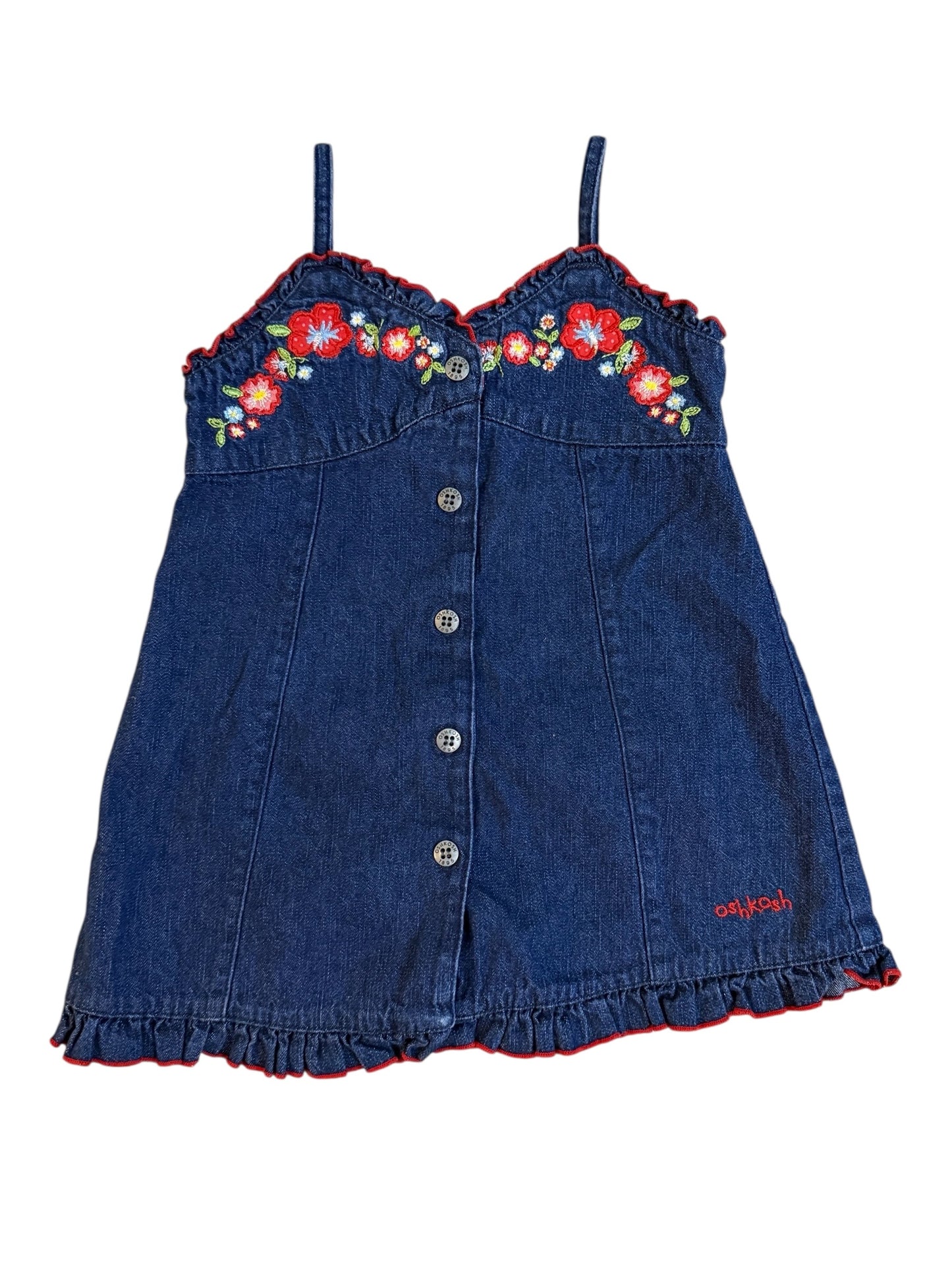OshKosh Denim Sundress w/ Floral Embroidery — 2T