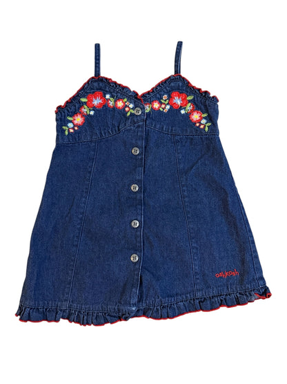 OshKosh Denim Sundress w/ Floral Embroidery — 2T