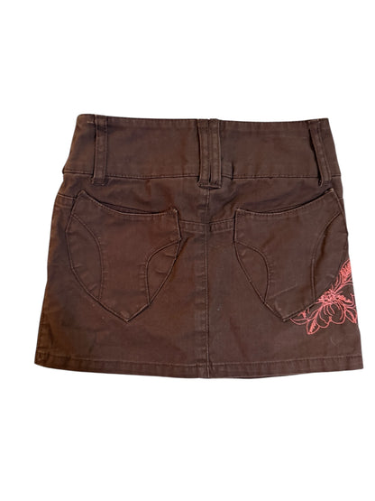 Y2K Vintage Mary Kate and Ashley Brown Utility Mini Skirt w/ Floral Embroidery Girls 4