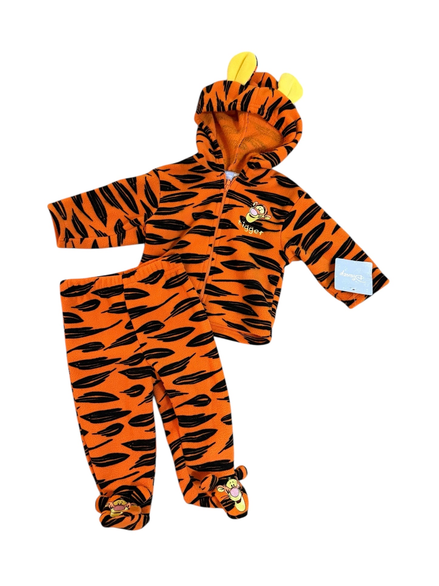 NWT Vintage Disney Tigger Tiger-Stripe Fleece Hoodie & Pants Set — 6/9M